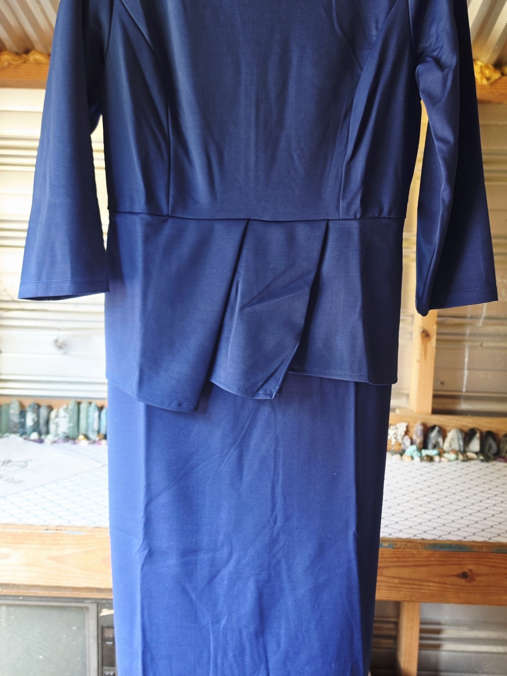 Metamorphosis Girl Deep Navy Long-Sleeve Peplum Midi Body Con Dress